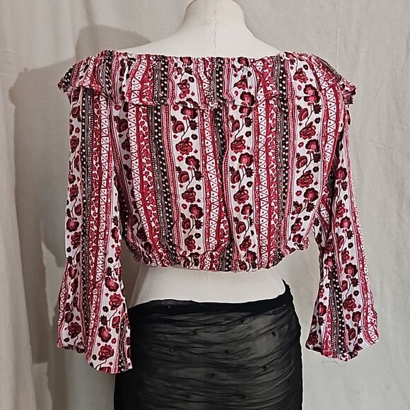 Floral Off the Shoulder Peasant Top - Derek Heart - Large - Picture 4 of 6